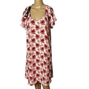 ILANCO sz  Lg Dress,cottagecore floral chiffon type,cap flutter sleeves ,cut out